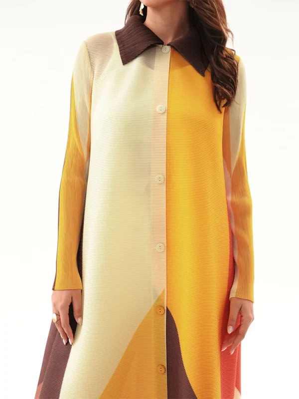 TIANPEI colletto rovesciato pieghettato manica lunga monopetto stampato abito donna 2024 Abaya moda originale Designer cappotti lunghi 3