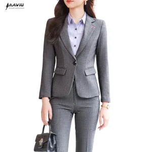 NAVIU 2023 nuovo autunno inverno abiti grigi donna professionale Business formale Blazer temperamento di fascia alta e pantaloni set abbigliamento da lavoro 1
