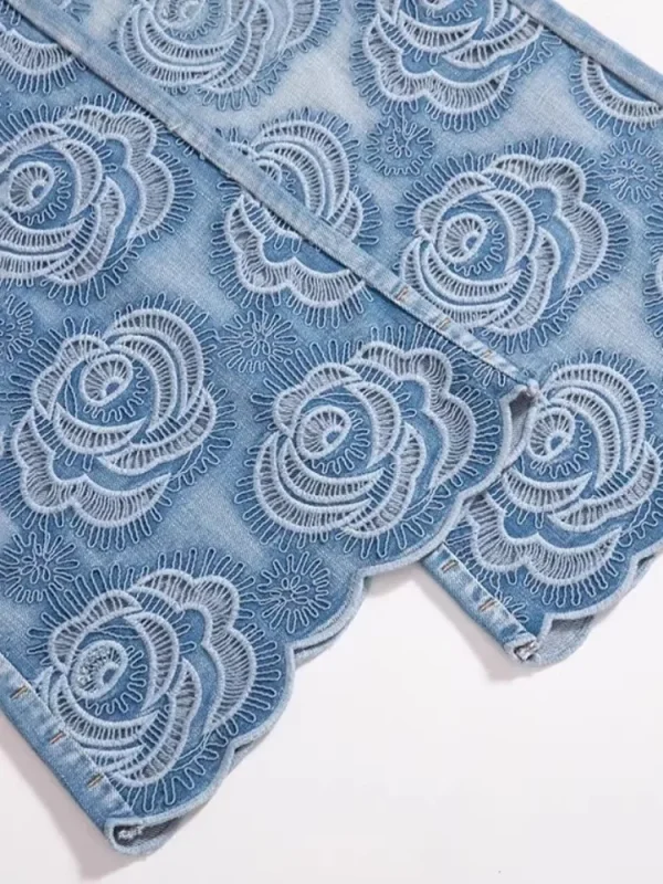 Designer da donna autunno inverno che bordano ricamato scava fuori jeans rosa pantaloni in denim a gamba larga pantaloni alla caviglia a gamba dritta 4