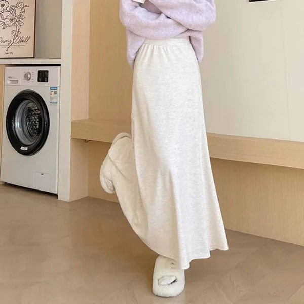 Gonne lunghe con temperamento Senior Sense per donna Elegante gonna di lana autunno inverno a vita alta Gonna lunga da donna per feste di strada alla moda 2