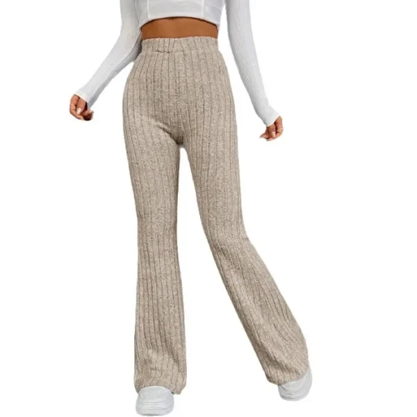 Pantaloni casual a vita alta con vestibilità ampia e fondo a campana lunga per donna Pantaloni comodi a gamba larga con motivo a righe nuovo arrivo 5