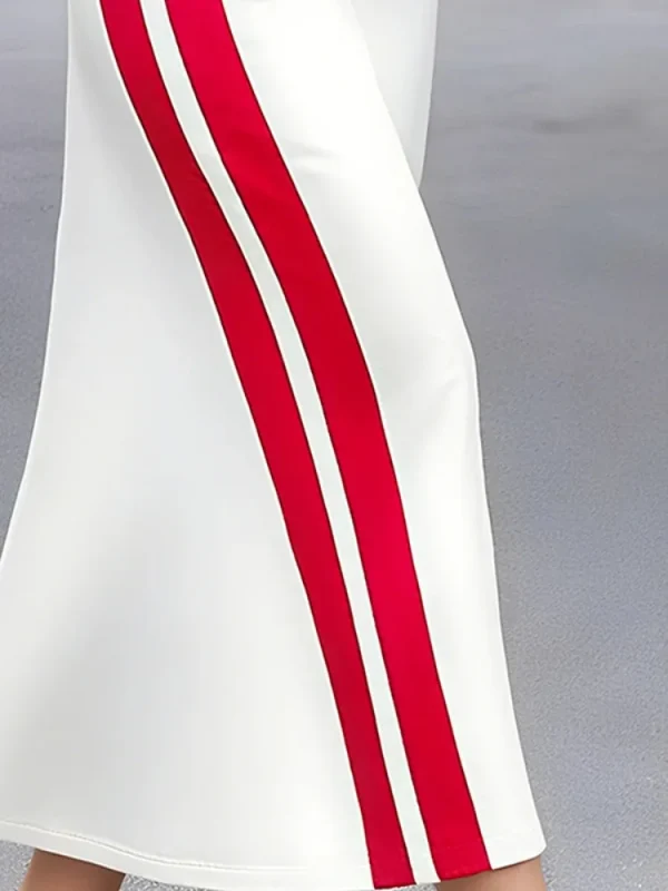 UOOZEE Abito longuette con cappuccio a righe con coulisse alla moda da donna Colore a contrasto Maniche lunghe Abiti lunghi bianchi da ufficio casual larghi 3