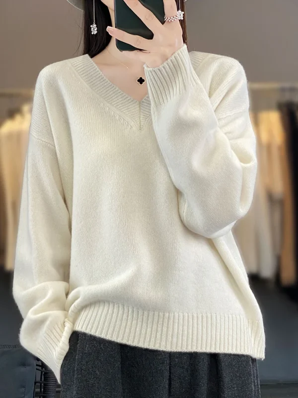 Nuove donne maglione pullover casual con scollo a V primavera autunno inverno 100% lana merino solido morbido cashmere maglieria moda coreana top 4
