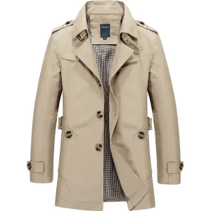 Giacca a vento da lavoro da uomo Autunno Inverno Giacche lunghe larghe Trench con colletto rovesciato in cotone casual di colore puro 1