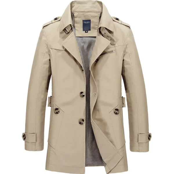 Giacca a vento da lavoro da uomo Autunno Inverno Giacche lunghe larghe Trench con colletto rovesciato in cotone casual di colore puro 1