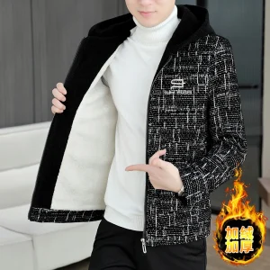 Autunno Inverno Giacca di lana con cappuccio da uomo Moda coreana Casual Business Trench Coat Social Streetwear Cappotto Abbigliamento uomo 2024 1