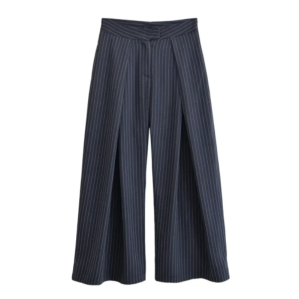 Pantaloni da donna Novità per l'estate 2025 Pantaloni a gamba larga pieghettati a righe blu navy Personalità della moda casual Versatile 1