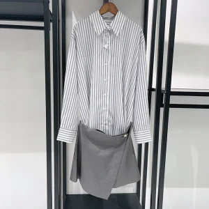 Abito camicia in due pezzi finto a righe con stampa a caldo autunno 2025 da donna per donna 1