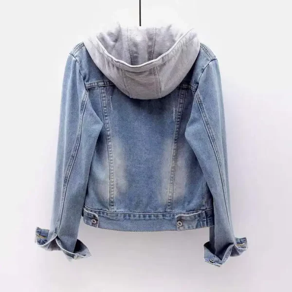 Primavera Autunno Giacca di jeans Donna 2025 Monopetto Patchwork Con cappuccio Crop Cappotti Moda coreana Casual Streeetwear Tuta sportiva 2