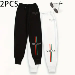 Pantaloni da jogging da donna 2 pezzi Italia Milano stampa pantaloni sportivi casual autunno inverno casa comfort all'aperto pantaloni moda confezione da 2 1