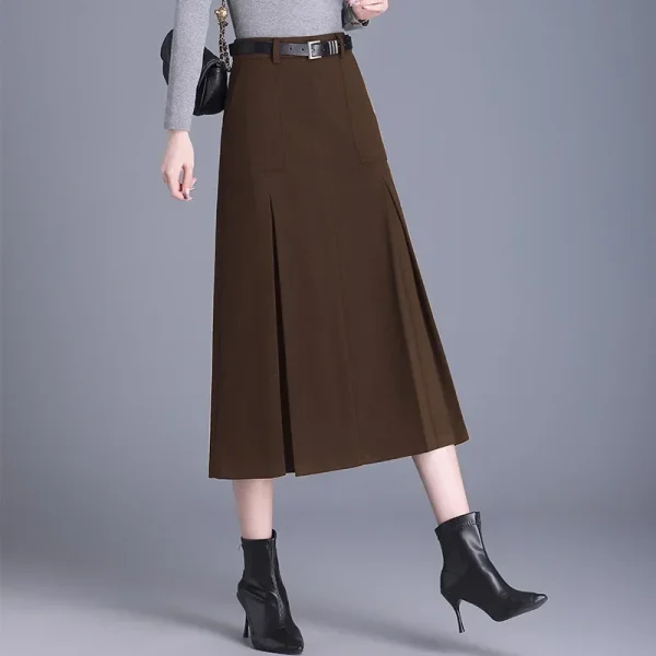 Gonna longuette a vita alta alla moda a vita alta Gonne a mezza lunghezza in lana da donna Primavera Autunno Gonne a pieghe per pendolari di nuovo stile 3