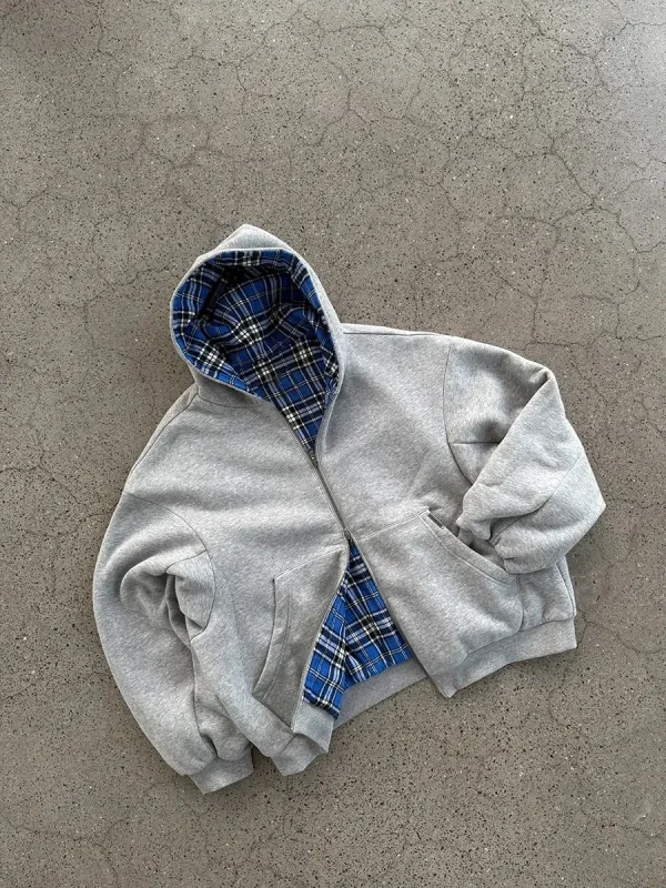Moda coreana semplice grigio bifacciale oversize con cerniera felpa con cappuccio da donna Y2K nuovo Harajuku gotico casual Joker coppia Street Wear 4