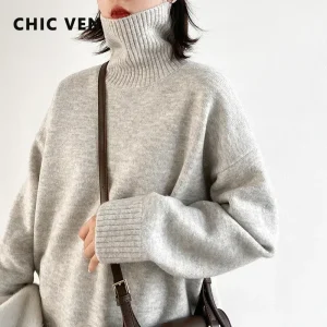 CHIC VEN maglione da donna coreano maglioni dolcevita allentati caldo pullover solido maglieria top femminili di base autunno inverno 2022 1