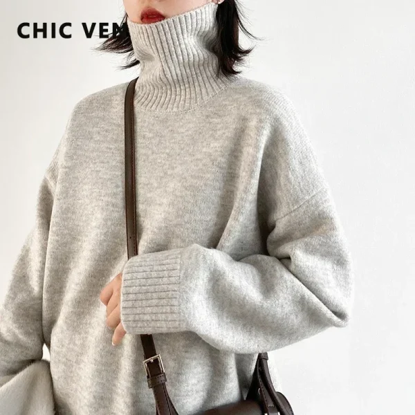 CHIC VEN maglione da donna coreano maglioni dolcevita allentati caldo pullover solido maglieria top femminili di base autunno inverno 2022 1