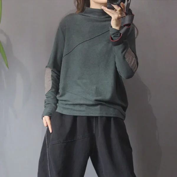 Magliette casual patchwork taglie forti Primavera Autunno Nuova manica lunga allentata All-match Top vintage Moda High Street Abbigliamento donna 2