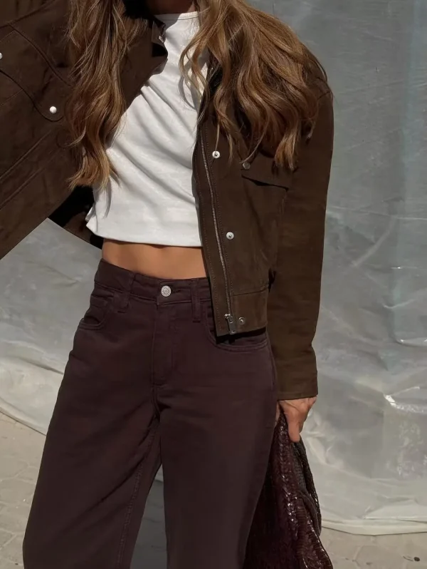 Tidalyf 2025 Giacca da donna in finta pelle scamosciata - Colletto rialzato, Manica lunga, Tasche decorative, Cappotto casual chic autunno inverno con orlo elastico 3