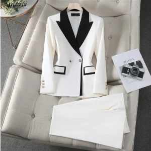 NAVIU Moda Khaki Nero Bianco Pantalone da donna Set da 2 pezzi Office Ladies Donna Business Abbigliamento da lavoro Giacca formale e pantaloni 1
