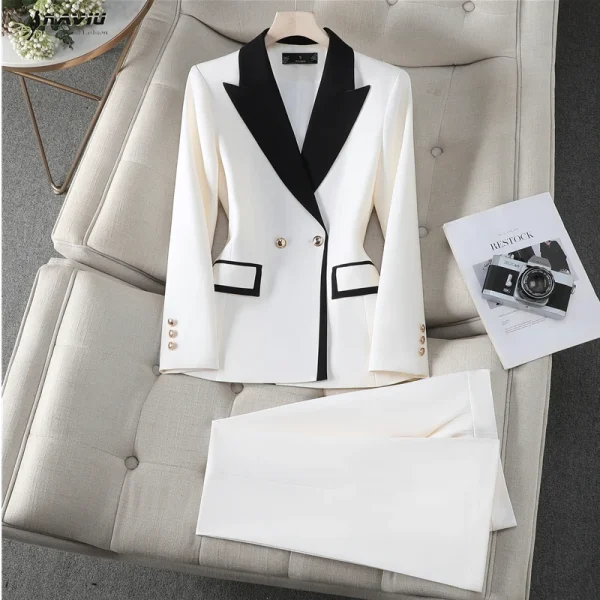 NAVIU Moda Khaki Nero Bianco Pantalone da donna Set da 2 pezzi Office Ladies Donna Business Abbigliamento da lavoro Giacca formale e pantaloni 1
