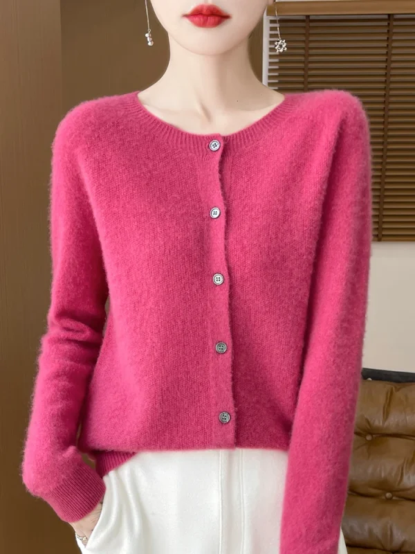 Vestiti eleganti da donna Autunno Inverno Maglione 100% lana merino Cardigan maglione lavorato a maglia morbido cashmere O-Collo coreano monopetto 5