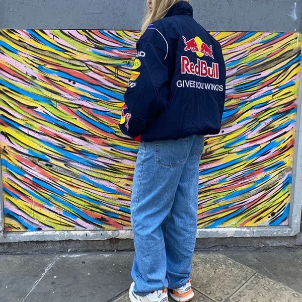 Red Bull Racing F1 Giacca da motociclista primaverile e autunnale stile sportivo Manica lunga allentata casual stampata nera 3