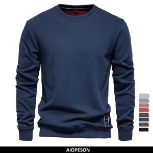 AIOPESON Felpe da uomo girocollo in misto cotone tinta unita pullover felpa sportiva casual da uomo 1