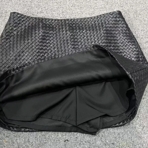 Gonna in pelle lavorata a maglia per le donne Primavera Nuova pelle di pecora genuina di fascia alta Semplice versatile A-line corta Jupe Mujer Tessuto a mano Saias 5