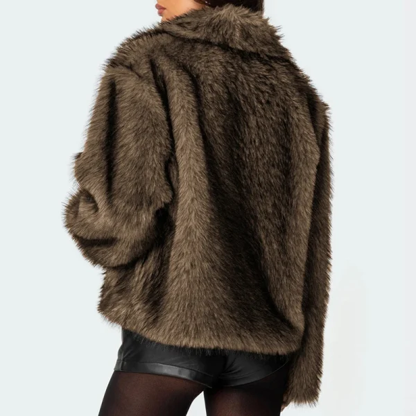 Giacca in pelliccia sintetica da donna di nuovo arrivo invernale Cappotto di pelliccia caldo spesso a maniche lunghe con risvolto elegante Capispalla da donna 2