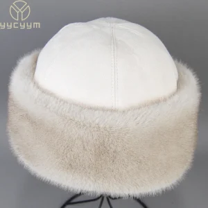 Vendita calda cappello di pelliccia di visone finto berretto da baseball genuino invernale Russia moda elegante signora calda cappello di paglia con palla di pelliccia sintetica 1