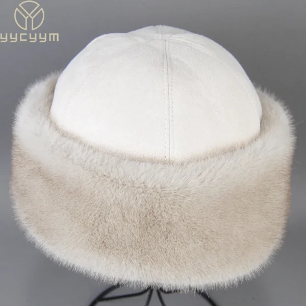Vendita calda cappello di pelliccia di visone finto berretto da baseball genuino invernale Russia moda elegante signora calda cappello di paglia con palla di pelliccia sintetica 1