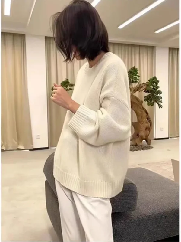 Maglione di cashmere allentato di grandi dimensioni donna coreana di media lunghezza 100% pura lana merino lavorata a maglia pullover francese 2024 maglione autunno inverno 4