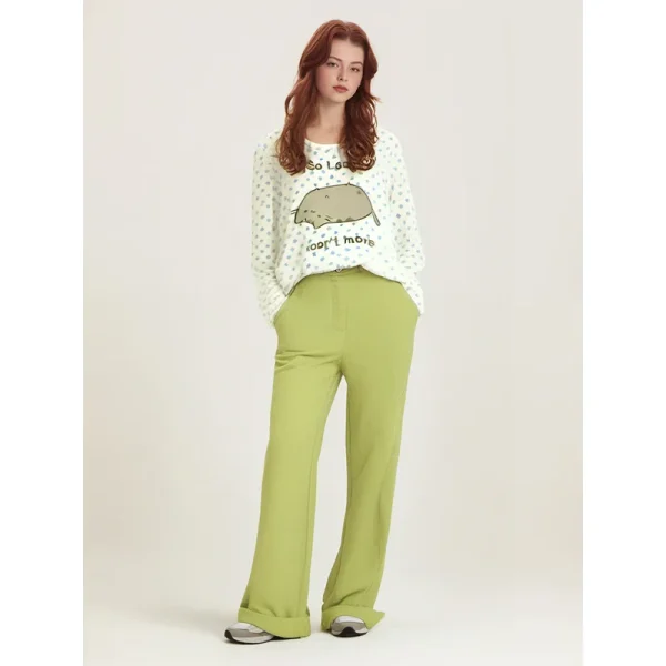 Polka Dot Donna Abbigliamento y2k T-shirt carine Gatto pigro Stampa Anime Abbigliamento femminile Abiti morbidi Pigiama Casual Top a maniche lunghe 3
