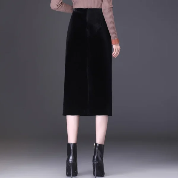 Gonna avvolgente di media lunghezza in velluto dorato per donna con spacco laterale Elegante tessuto in poliestere stile pendolare d'affari aderente 4