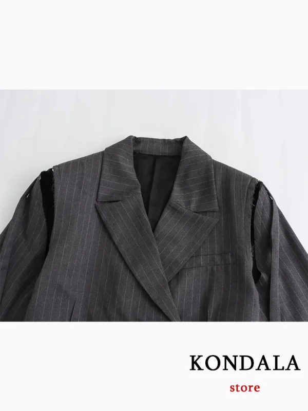 KONDALA Casual nero a righe vestito da donna con scollo a V Blazer con bottone singolo pantaloni larghi dritti moda 2023 autunno Office Lady Set 2
