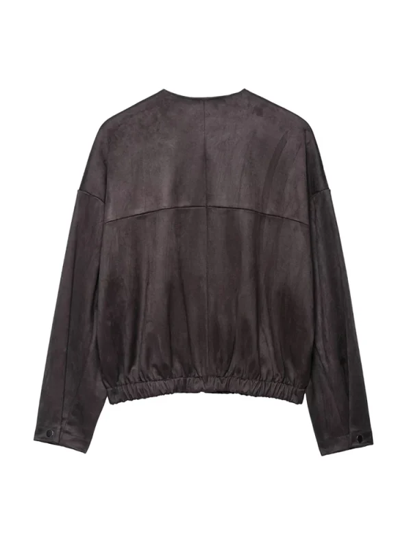 Giacca bomber da donna in finta pelle scamosciata a maniche lunghe con cerniera frontale Capispalla chic Top alla moda per donna 2