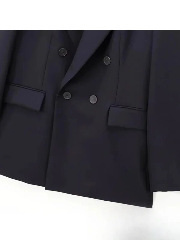 KONDALA Vintage Office Lady Abito solido nero monopetto Tasche con scollo a V Blazer Pantaloni larghi dritti Moda 2024 Set autunnali 3