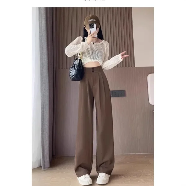 Pantaloni a gamba larga slim a vita alta da donna autunno primavera nuovi pantaloni da abito a forma di pera slim dritti di fascia alta 3