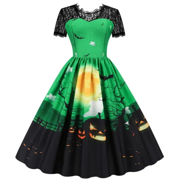 Abito da Halloween Costume da donna in pizzo a maniche corte a vita alta Abiti casual da ballo per feste da sera vintage 3