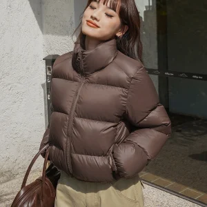 Parka corto da donna autunno inverno tasche con cerniera piumino casual caldo spesso streetwear capispalla femminile antivento slim fit 1