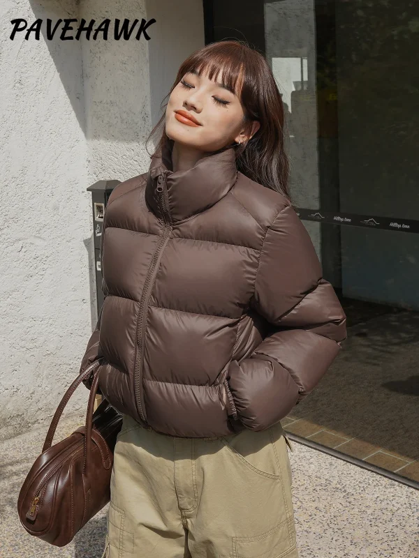 Parka corto da donna autunno inverno tasche con cerniera piumino casual caldo spesso streetwear capispalla femminile antivento slim fit 1