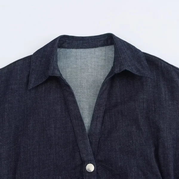 ETJ 2025 Primavera Nuova serie 1975 abito MIDI in denim con risvolto cerniera laterale moda abito elegante sottile in vita antirughe 4