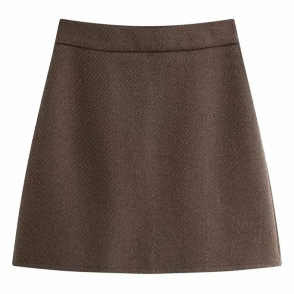Gonne corte di lana da donna Autunno Inverno Versatile semplice gonna a trapezio dimagrante Donna elegante minigonne aderenti a vita alta 3