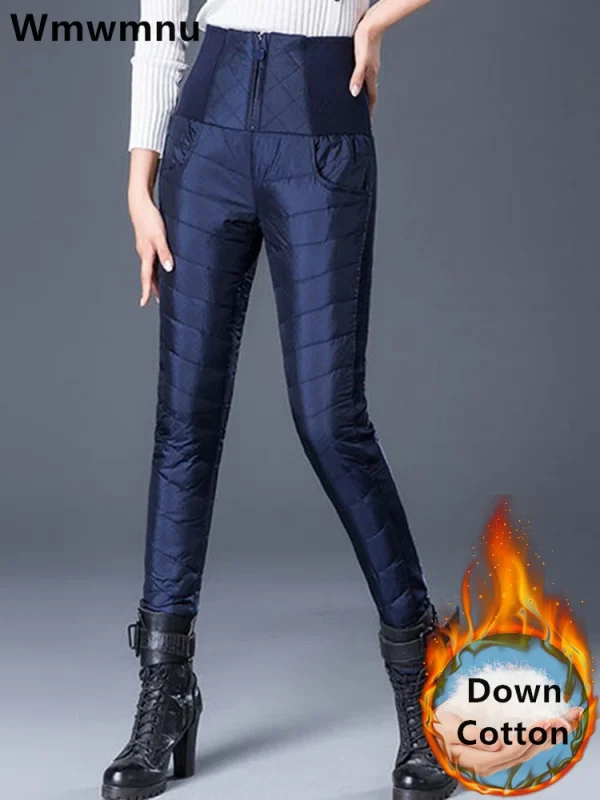 Pantaloni a matita in cotone invernale da donna pantaloni a vita alta antivento caldi e sottili pantaloni Casual leggeri di grandi dimensioni 4xl spessi 1