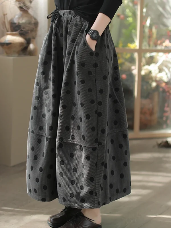 Amax luluE 2024 Delle Donne di Inverno di Lusso Dot Vestiti di Modo Allentato di Velluto A Coste Delle Signore Elegante Gonna Per Il Tempo Libero Classico Elastico Streetwear 6