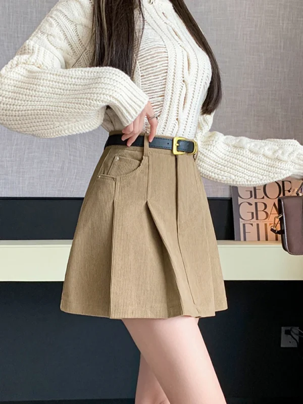 2024 Autunno e Inverno Mini Gonna a pieghe Moda donna Streetwear A-line Skater Kawaii Gonne con cintura Ragazza della scuola coreana Saia 2