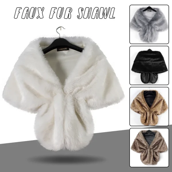 Scialle da sposa da donna Mantello da sposa Caldo peluche Elegante pelliccia sintetica invernale Scialle lungo Stola Coprispalle Sciarpa per decorazioni per feste serali 2