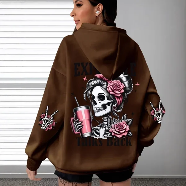 2025 Abbigliamento sportivo oversize popolare per l'autunno e l'inverno, felpa con cappuccio a maniche lunghe con stampa teschio 5