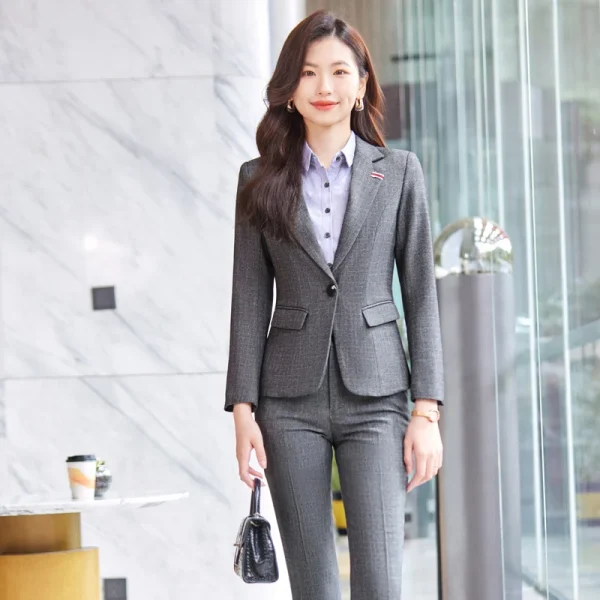NAVIU 2023 nuovo autunno inverno abiti grigi donna professionale Business formale Blazer temperamento di fascia alta e pantaloni set abbigliamento da lavoro 2