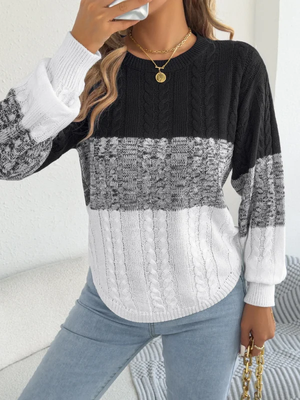 Maglione da donna casual a righe a blocchi di colore girocollo lanterna manica lunga twist top in maglia per abiti da donna autunno inverno 2025 6