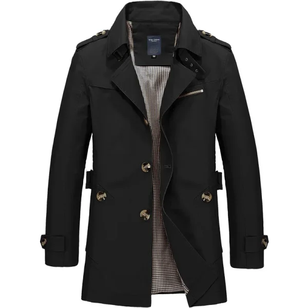 Giacca a vento da lavoro da uomo Autunno Inverno Giacche lunghe larghe Trench con colletto rovesciato in cotone casual di colore puro 2