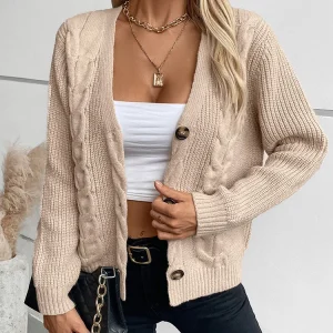 Miyouj 2024 Cardigan monopetto Autunno lavorato a maglia con scollo a V Manica lunga Maglioni da donna Inverno Tenere Cappotto maglione Casual Magliette e camicette 1